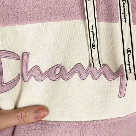 Champion Vintage Logo Fleece Hoodie in Lavender Mauve - Picture 9 of 12